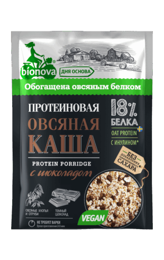 Протеиновая каша быстрого приготовления "BIONOVA" овсяная с шоколадом, 40 г.