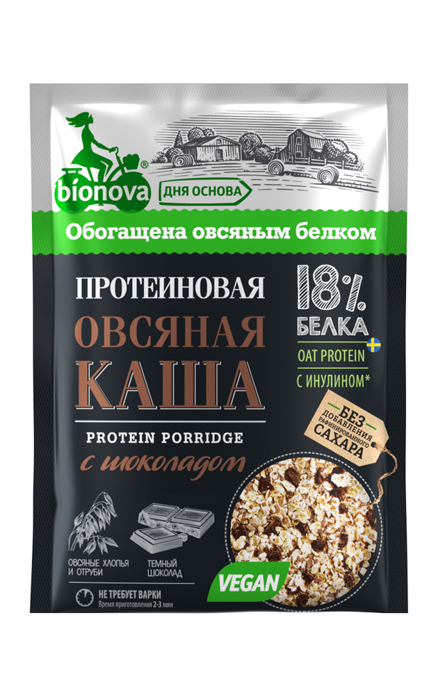 Протеиновая каша быстрого приготовления "BIONOVA" овсяная с шоколадом, 40 г.