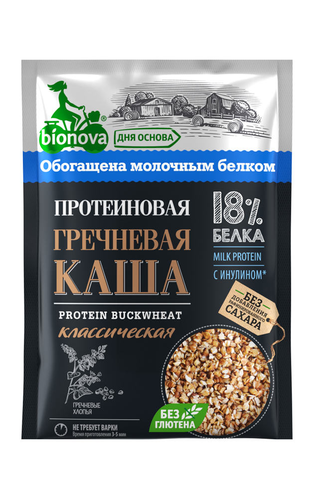 Протеиновая каша быстрого приготовления "BIONOVA" гречневая классическая, 40 г.