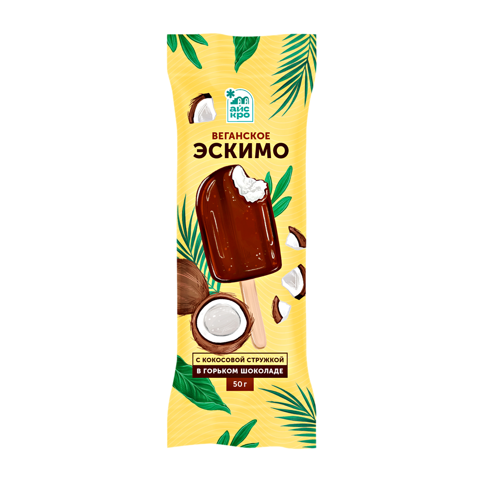 Безлактозное мороженое-эскимо Кокос в шоколаде, Айс Кро, 50 г