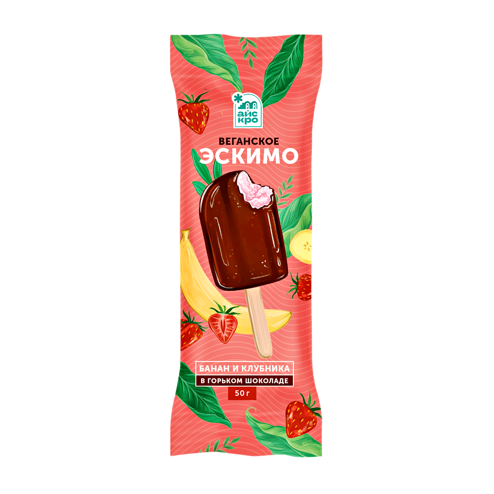 Безлактозное мороженое-эскимо Банан-клубника, Айс Кро, 50 г