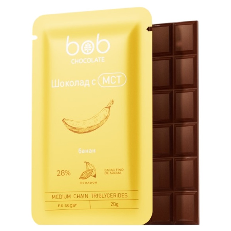 Овсяный шоколад с бананом и MCT, Raw Bob, 20 г